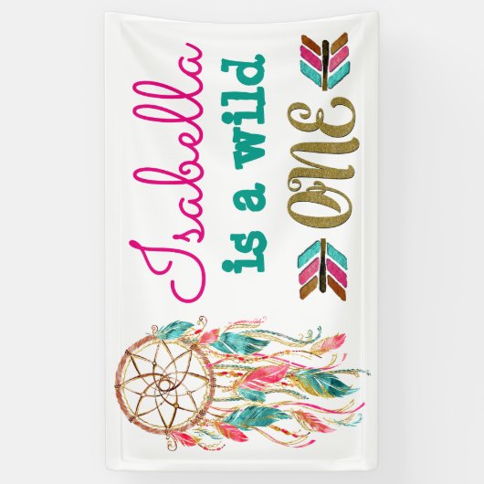 Meisjes Wild Een Verjaardag Banner Tribal 1e Verja (Verticaal)