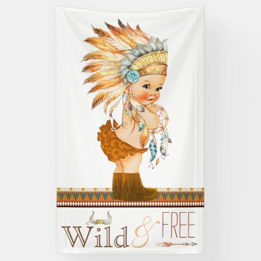 Meisjes Wild en Gratis Tribal Boho Baby shower Spandoek (Verticaal)