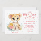 Meisjes Wild One Cheetah Floral Baby shower Kaart (Voorkant)