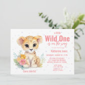 Meisjes Wild One Cheetah Floral Baby shower Kaart (Staand voorkant)