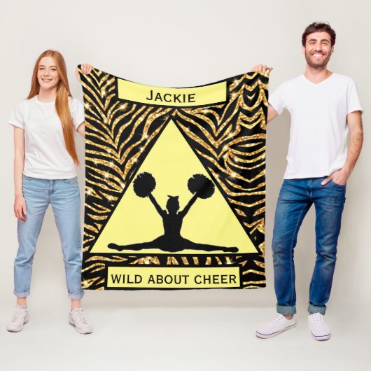 Meisjes "Wild Over Cheer" Gold Black Yellow Zebra Fleece Deken (In situ)