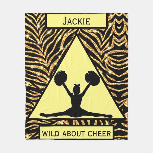 Meisjes "Wild Over Cheer" Gold Black Yellow Zebra Fleece Deken (Voorkant)