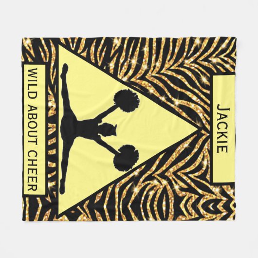 Meisjes "Wild Over Cheer" Gold Black Yellow Zebra Fleece Deken (Voorkant (Horizontaal))