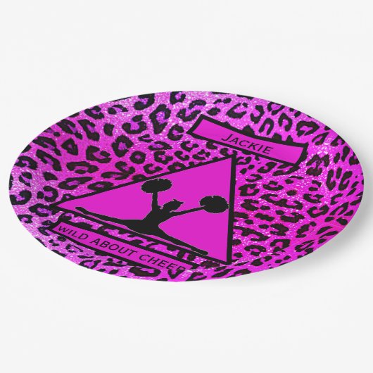 Meisjes "Wild Over Cheer" Roze luipaard Papieren Bordje (Gekanteld)