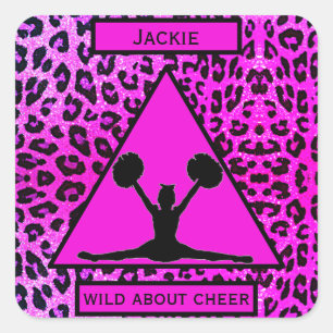 Meisjes "Wild Over Cheer" Roze luipaard Vierkante Sticker
