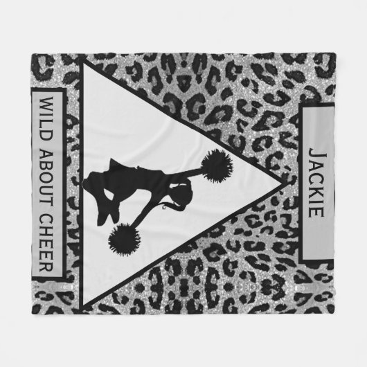 Meisjes "Wild Over Cheer" Silver Leopard Fleece Deken (Voorkant (Horizontaal))