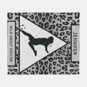 Meisjes "Wild Over Voetbal" Silver Leopard Fleece Deken (Voorkant (Horizontaal))