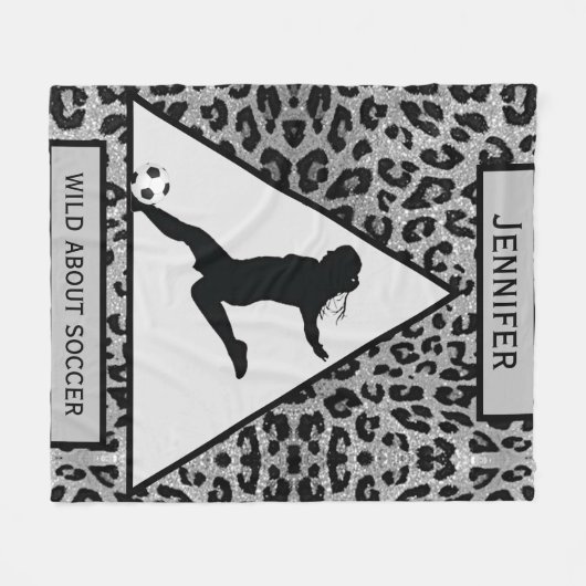 Meisjes "Wild Over Voetbal" Silver Leopard Fleece Deken (Voorkant (Horizontaal))