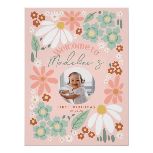 Meisjes Wildflower Daisy Foto Verjaardag Welkom Te Perfect Poster (Voorkant)