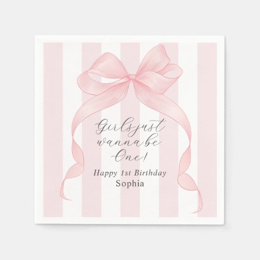 Meisjes willen gewoon een 1e verjaardag zijn servet (Voorkant)