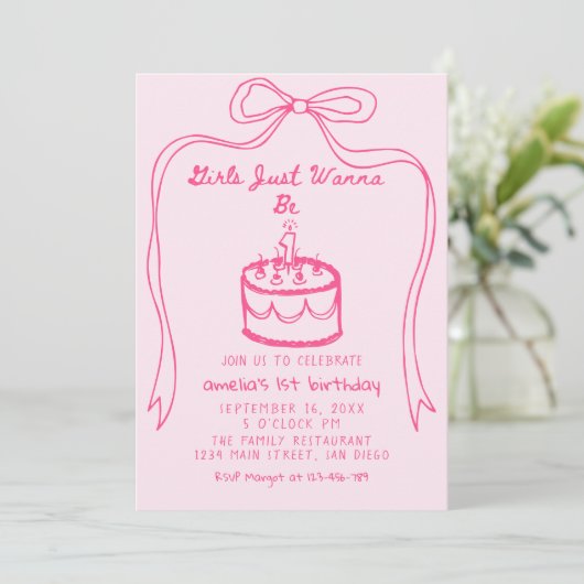 Meisjes willen gewoon een eerste verjaardag zijn kaart (Staand voorkant)