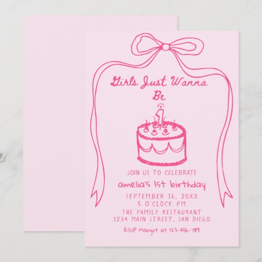 Meisjes willen gewoon een eerste verjaardag zijn kaart (Voorkant / Achterkant)