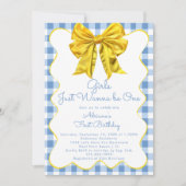 Meisjes willen gewoon een gele blauwe 1e verjaarda kaart (Voorkant)