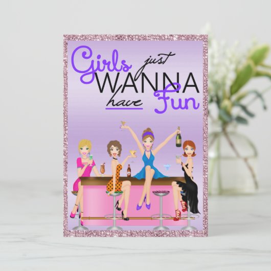 Meisjes willen gewoon een leuk vrijgezellenfeest kaart (Staand voorkant)