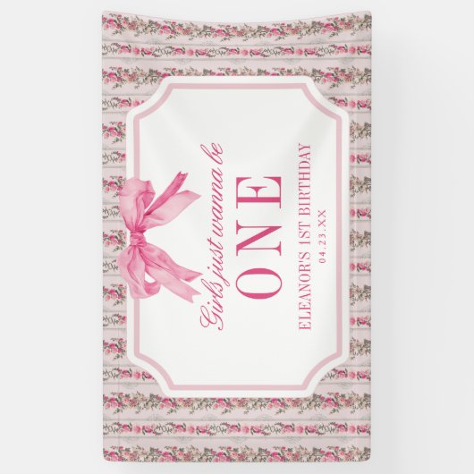 Meisjes willen gewoon een meisje zijn 1e verjaarda spandoek (Verticaal)