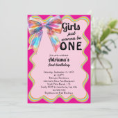 Meisjes willen gewoon een retro 1e verjaardagsfees kaart (Staand voorkant)