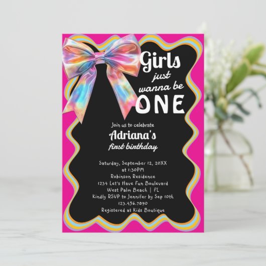 Meisjes willen gewoon een retro 1e verjaardagsfees kaart (Staand voorkant)