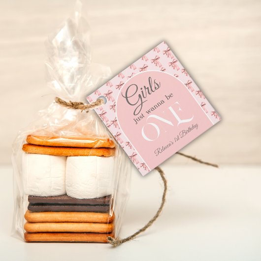 Meisjes willen gewoon een roze boog eerste verjaar bedankjes labels