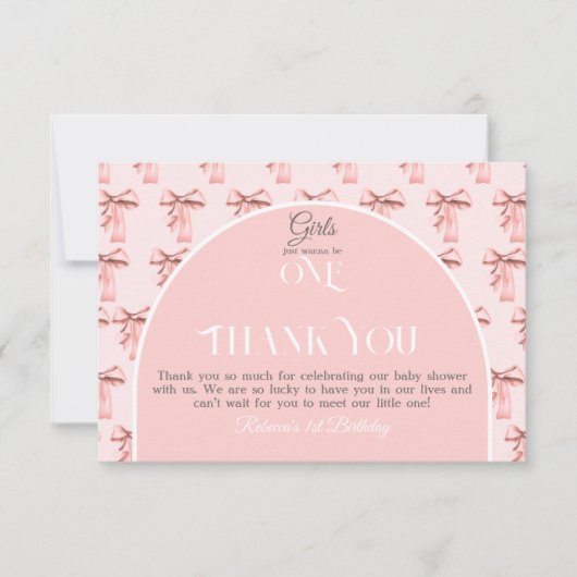 Meisjes willen gewoon een roze boog eerste verjaar bedankkaart (Voorkant)