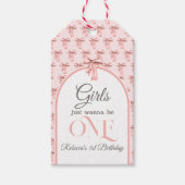 Meisjes willen gewoon een roze boog eerste verjaar cadeaulabel (Voorkant)