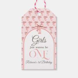 Meisjes willen gewoon een roze boog eerste verjaar cadeaulabel