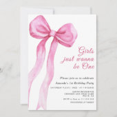 Meisjes willen gewoon een roze boog eerste verjaar kaart (Voorkant)