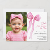 Meisjes willen gewoon een roze boog eerste verjaar kaart (Voorkant)