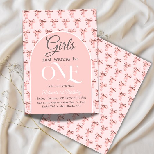 Meisjes willen gewoon een roze boog eerste verjaar kaart