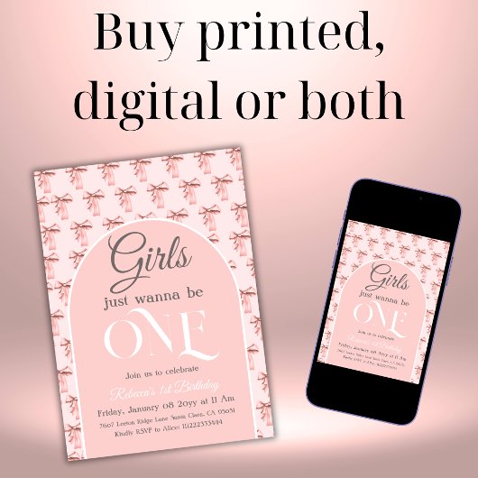 Meisjes willen gewoon een roze boog eerste verjaar kaart