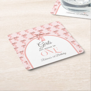 Meisjes willen gewoon een roze boog eerste verjaar kartonnen onderzetters