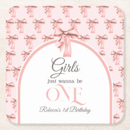 Meisjes willen gewoon een roze boog eerste verjaar kartonnen onderzetters
