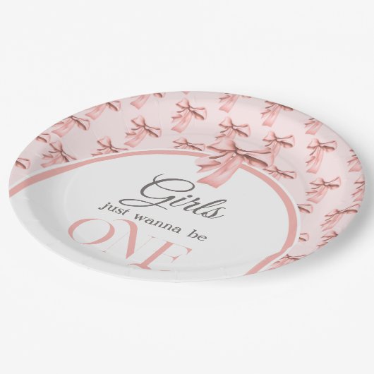 Meisjes willen gewoon een roze boog eerste verjaar papieren bordje (Gekanteld)