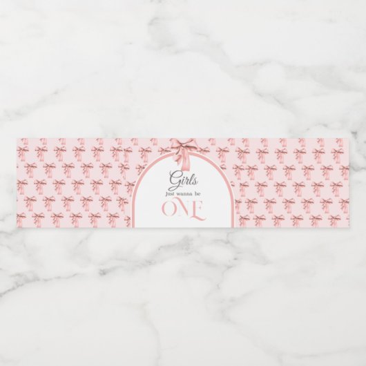 Meisjes willen gewoon een roze boog eerste verjaar waterfles etiket (Enkel label)