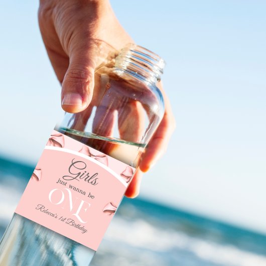 Meisjes willen gewoon een roze boog eerste verjaar waterfles etiket