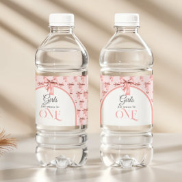 Meisjes willen gewoon een roze boog eerste verjaar waterfles etiket