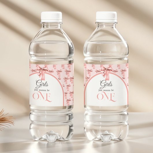 Meisjes willen gewoon een roze boog eerste verjaar waterfles etiket