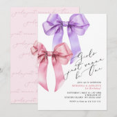 Meisjes willen gewoon een roze boog tweeling meisj kaart (Voorkant / Achterkant)