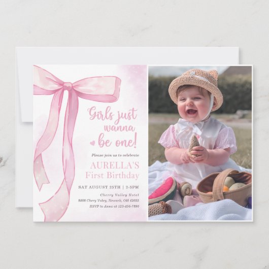 Meisjes willen gewoon een roze boog zijn 1e verjaa kaart (Voorkant)