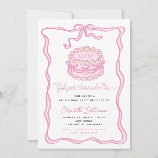 Meisjes willen gewoon een roze boog zijn 1e verjaa kaart (Voorkant)