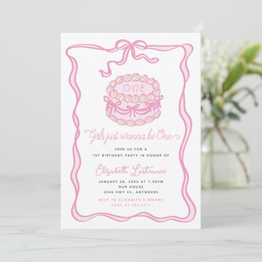 Meisjes willen gewoon een roze boog zijn 1e verjaa kaart (Staand voorkant)