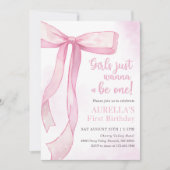 Meisjes willen gewoon een roze boog zijn 1e verjaa kaart (Voorkant)