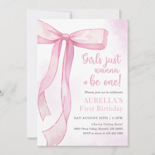 Meisjes willen gewoon een roze boog zijn 1e verjaa kaart (Voorkant)