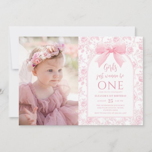 Meisjes willen gewoon een roze boog zijn 1e verjaa kaart (Voorkant)