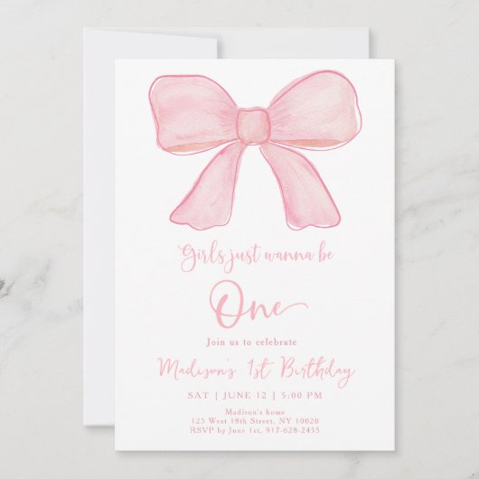 Meisjes willen gewoon een roze boog zijn 1e verjaa kaart (Voorkant)