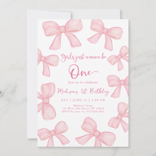 Meisjes willen gewoon een roze boog zijn 1e verjaa kaart (Voorkant)