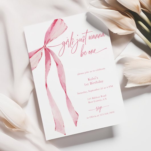 Meisjes willen gewoon een roze boog zijn 1e verjaa kaart