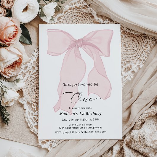 Meisjes willen gewoon een roze boog zijn 1e verjaa kaart