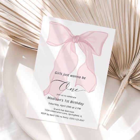 Meisjes willen gewoon een roze boog zijn 1e verjaa kaart