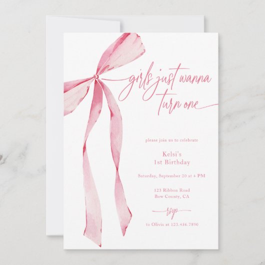 Meisjes willen gewoon een roze strik 1e verjaardag kaart (Voorkant)