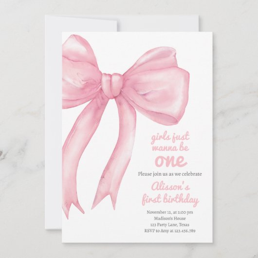 Meisjes willen gewoon een roze strik coquette verj kaart (Voorkant)